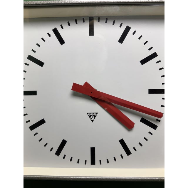 Metal Large Czech Industrial Square Factory Clocks by Pragotron, 1970s For Sale - Image 7 of 9