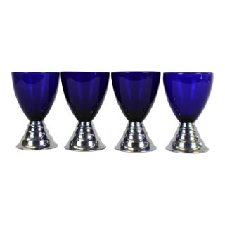 Set of 4 Chase El Morocco Cobalt Blue C1930s Glasses with Chrome Bases For Sale