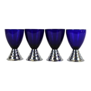 Set of 4 Chase El Morocco Cobalt Blue C1930s Glasses with Chrome Bases