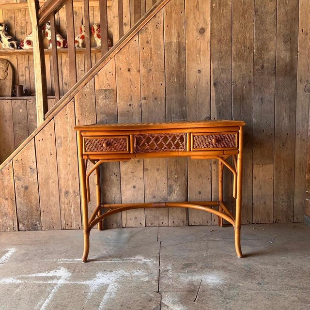 Bamboo and Wicker Dressing Table with Central Drawer For Sale - Image 3 of 6