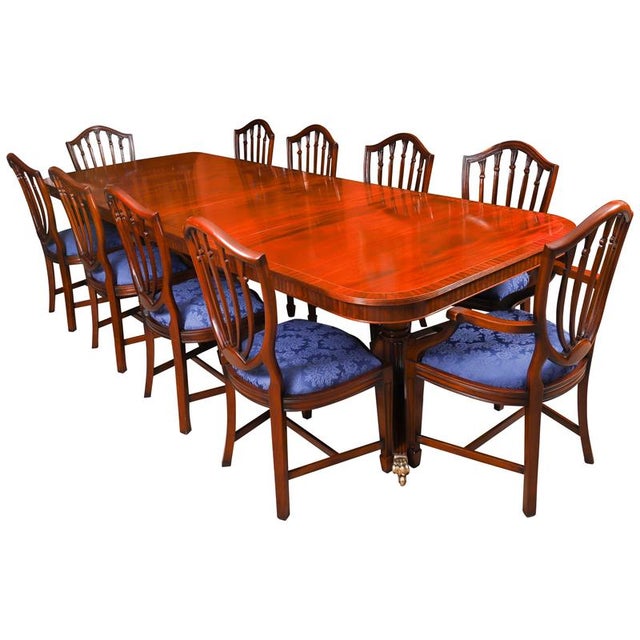 Vintage Regency Revivaltwin Pillar Dining Table and Chairs, Set of 11 For Sale - Image 12 of 12