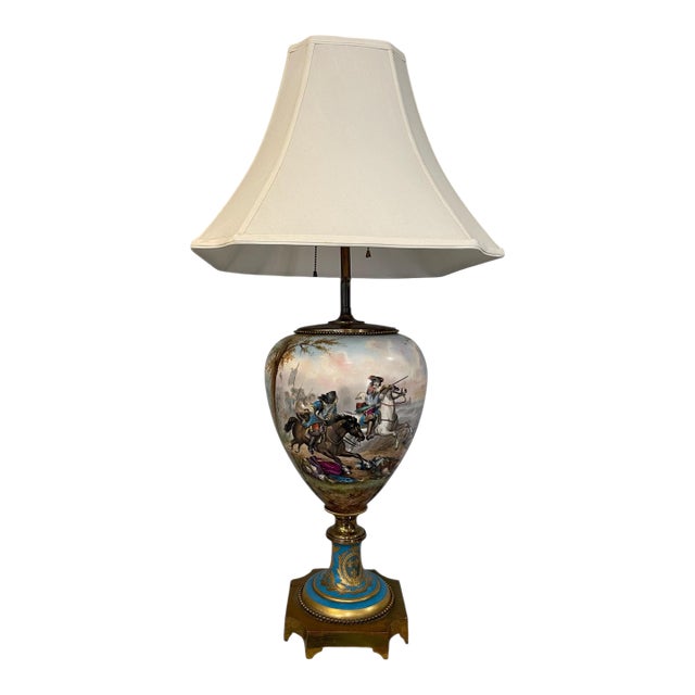 19th Century Sèvres-Style Porcelain Vase Lamp With Napoleonic Scene For Sale