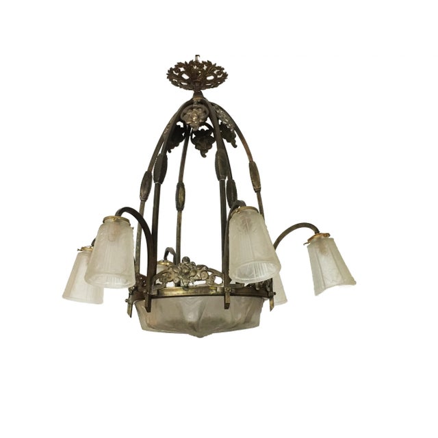Superb ....amazing all original circa 1920's/1930 French Art Deco Chandelier ceiling lamp/fixture from the world -renowned...