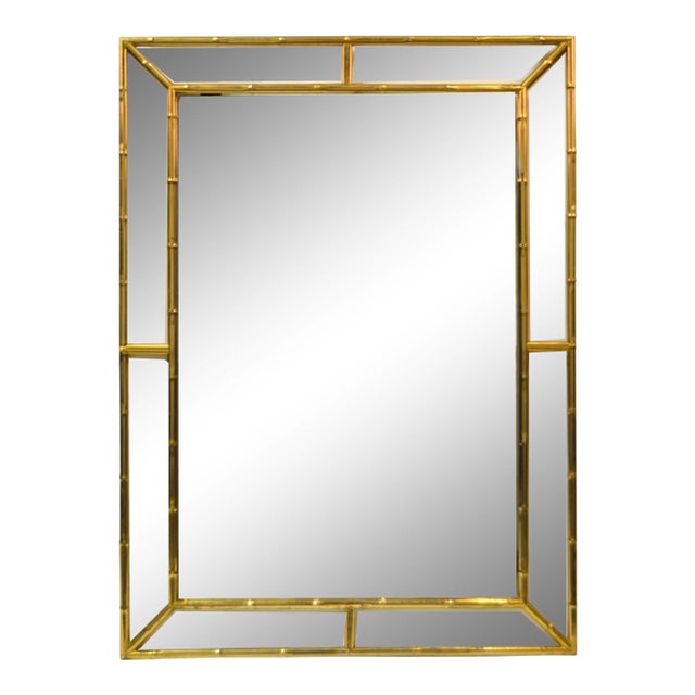 Mid Century Modern Brass Faux Bamboo Wall Mirror Italy For Sale