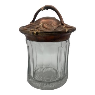 Antique Art Nouveau Edwardian Glass Humidor With Gilt Lid For Sale