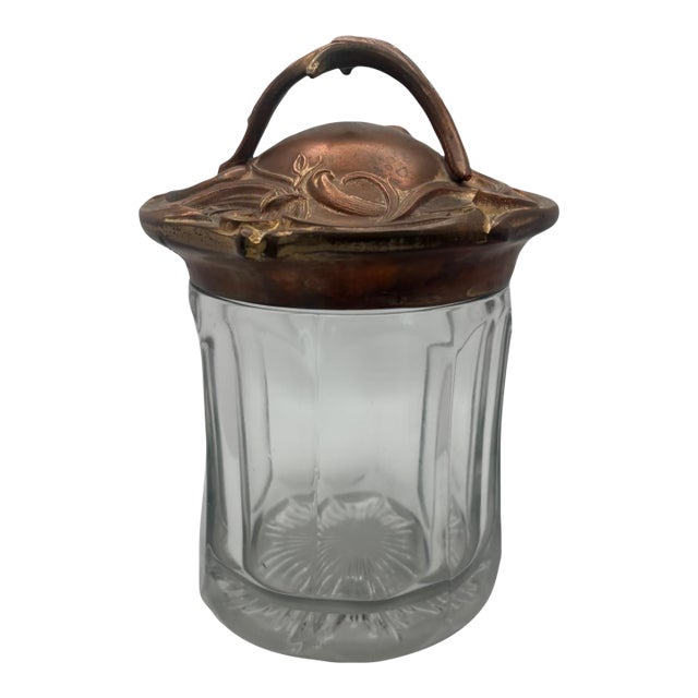 Antique Art Nouveau Edwardian Glass Humidor With Gilt Lid For Sale