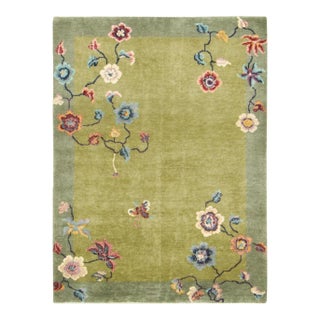 Contemporary Chinese Deco Style Floral Green Wool Rug by Rug & Kilim, India For Sale