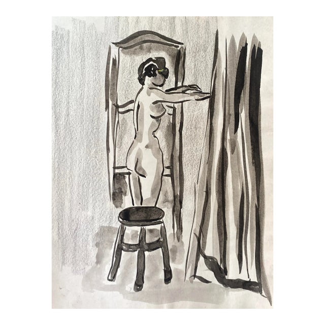 1950s Standing Female Nude Watercolor by Virginia Spencer For Sale