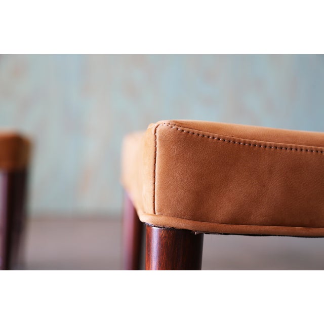 Edward Wormley for Dunbar Brown Leather Thebes Stools, 1950s - A Pair For Sale - Image 10 of 15