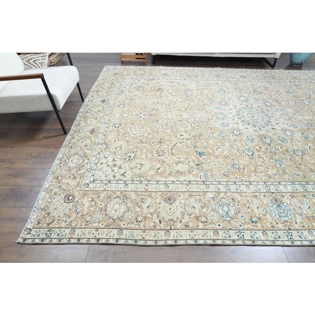 1970s Vintage Persian Handmade Wool Cotton Beige Area Rug For Sale - Image 4 of 11