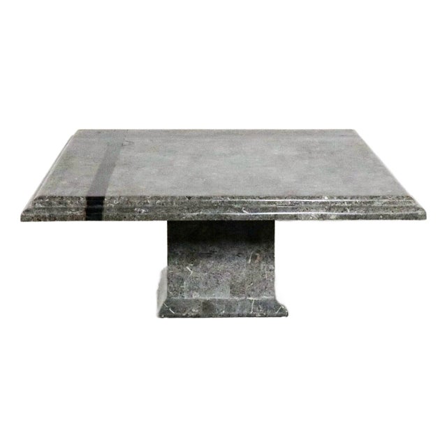 Maitland-Smith Tessellated Stone Brass Inlay Pedestal Coffee Table For Sale
