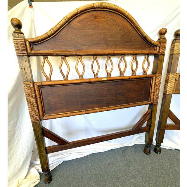 Vintage Palecek Woven Rattan With Bamboo Twin Headboards- A Coordinating Pair For Sale - Image 14 of 16