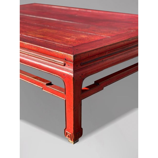 Paint Large Antique Chinese Red Painted Coffee Table, 1800 For Sale - Image 7 of 9