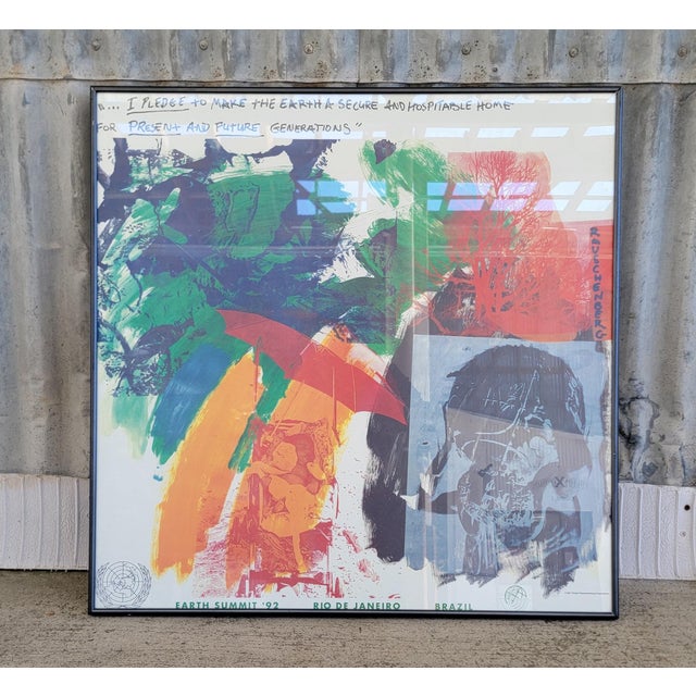 Robert Rauschenberg print in frame. "Earth Summit '92 Rio De Janeiro Brazil" Please excuse reflections in images. 26.25...