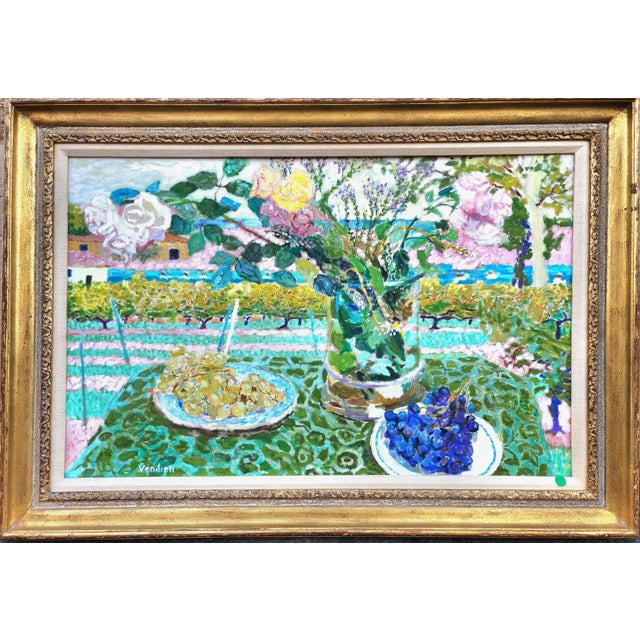 1970s Beautiful "The Roses of the Wine Harvest" French Oil Painting, Framed. For Sale - Image 5 of 10