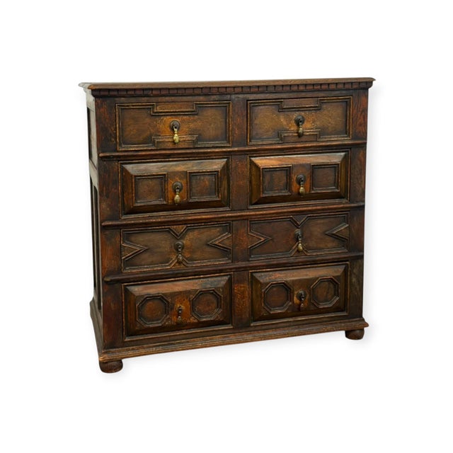 Jacobean Antique Jacobean Style Carved Oak Dresser Chest of Drawers. For Sale - Image 3 of 15