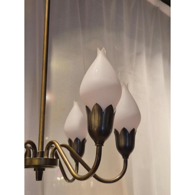 Fog & Mørup Mid-Century Tulip Chandelier in Brass and Glass attributed to Fog & Mørup, Denmark, 1960s For Sale - Image 4 of 9
