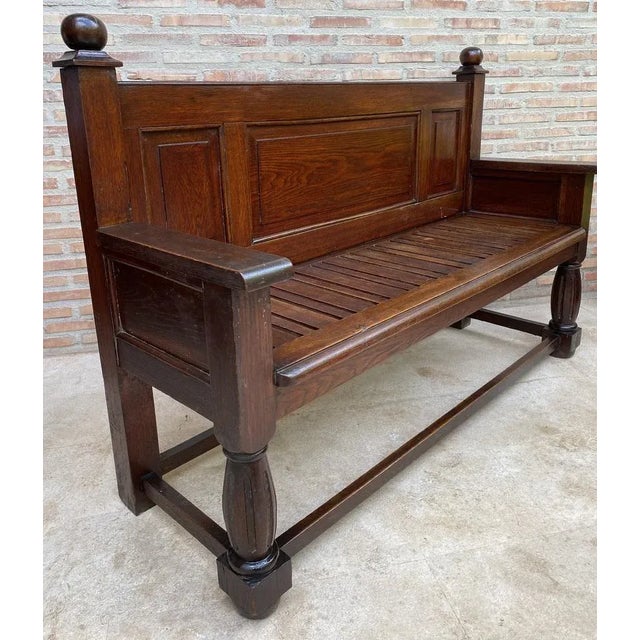 Brown Large Early 20th Century French Bench in Oak with Long Seat, 1940s For Sale - Image 8 of 13
