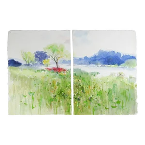 Clay McGaughy Plein Air River Landscape Watercolor Paintings - a Pair