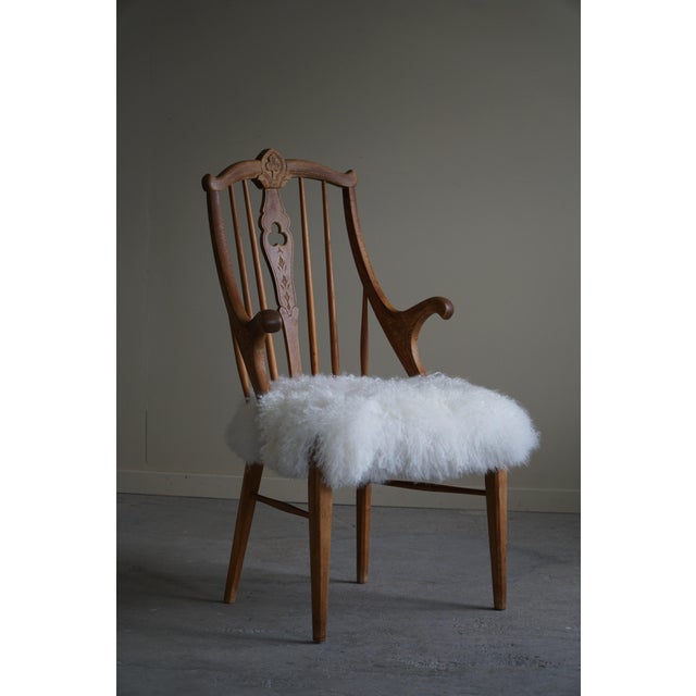 Brown Mid-Century Danish Armchair in Oak & Lambswool, 1950s For Sale - Image 8 of 18