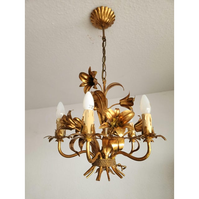 Gilded Chandelier with Gold Leaf, Italy, 1960s For Sale - Image 6 of 18