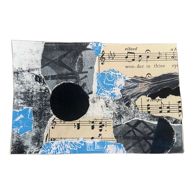 “Blue Note” Original Mixed-Media Collage on Vintage Sheet Music by Nancy Smith For Sale