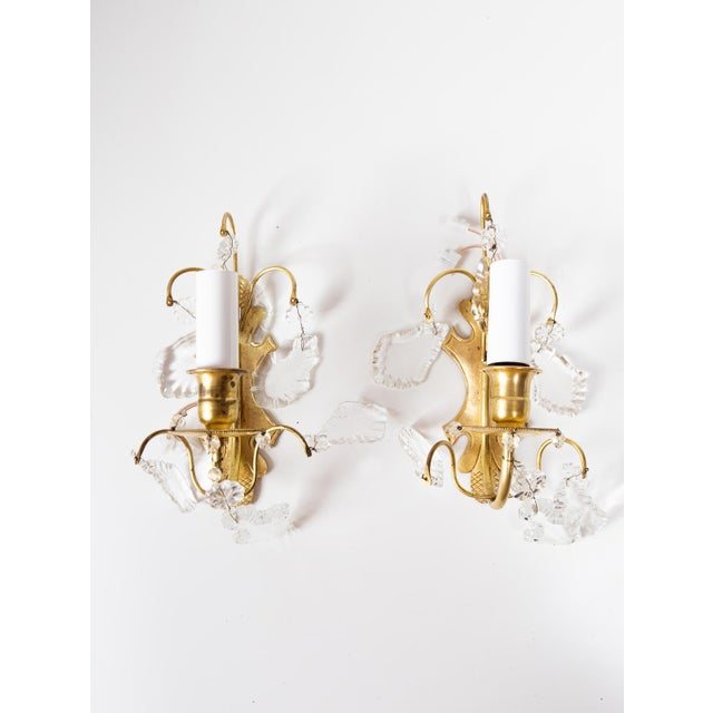 Metal Vintage French Brass and Crystal Wall Light, 1950s For Sale - Image 7 of 9
