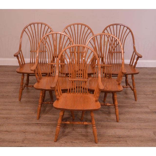 Custom Quality Oak Table 6 Wheat Back Windsor Chairs Dining Set Chairish