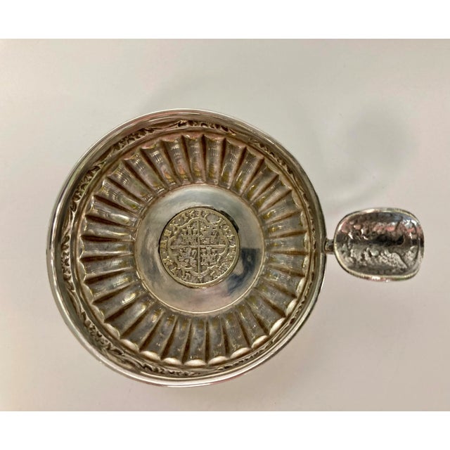 Early Spanish colonial coin/communion cup. 1617 REX Hispanic R.V.M. Phillip III. Appears to be silver. Clearly been used -...