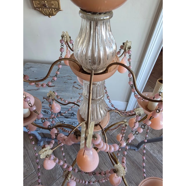 Shabby Chic Pink Opaline Chandelier For Sale - Image 3 of 13