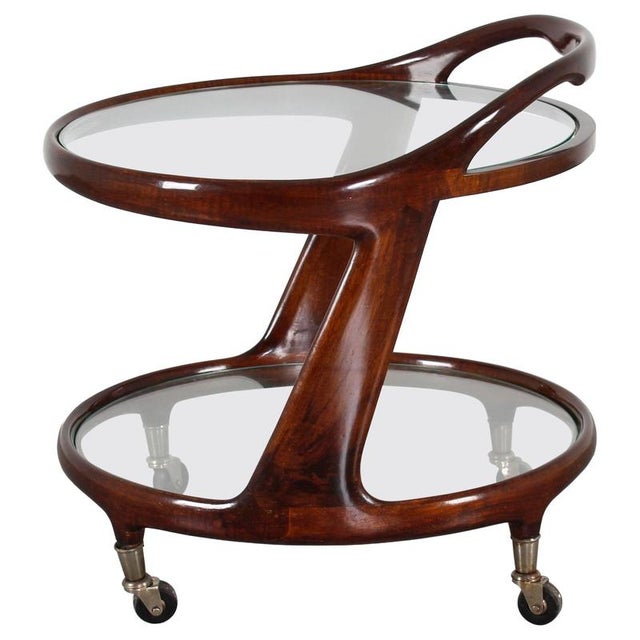 Mid-Century Glass and Curved Wood Bar Cart by Cesare Lacca, Italy, 1950s For Sale - Image 15 of 15