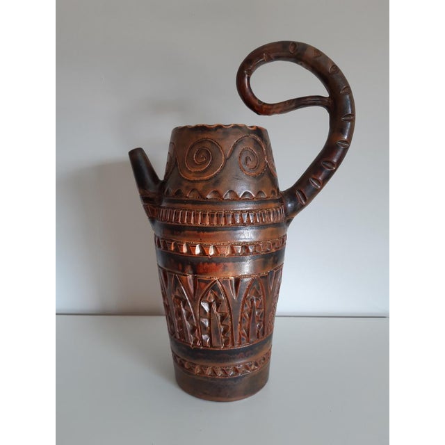 Ceramic Zoomorphic Pitcher with Scarified Decoration by Huguette Bessone For Sale - Image 4 of 12