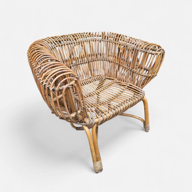 Late 20th Century Attributed to Franco Albini Italian Pencil Reed Rattan Chair For Sale - Image 14 of 16