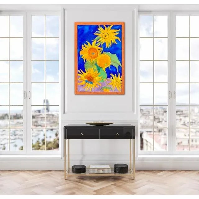 "After Van Gogh" Contemporary Original Sunflowers Still Life Oil Painting, Framed For Sale - Image 10 of 13