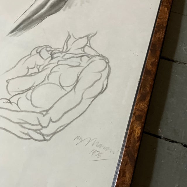 Charcoal 1970’s 5 Original Charcoal Nude Figure Study Drawings Vintage Frames Signed-Set of 5 For Sale - Image 8 of 12