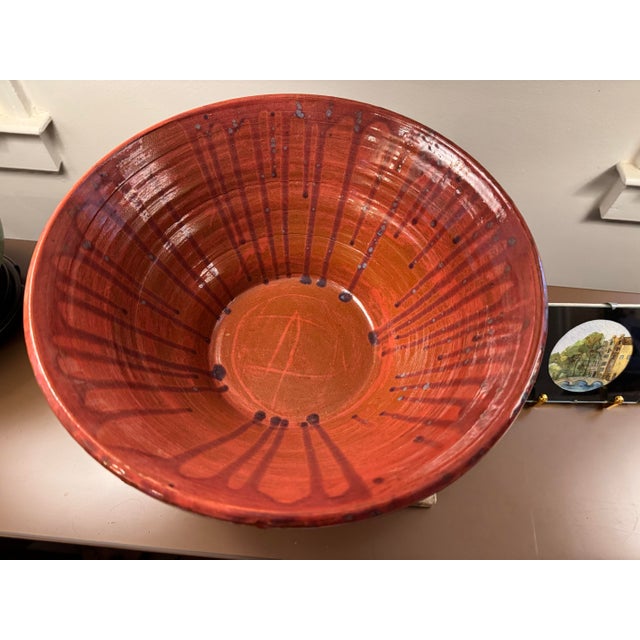 Folk Art Vintage Red Textured Dwight O’Berry Pottery Bowl For Sale - Image 3 of 6