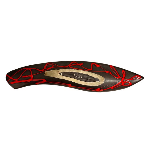1960s Laurentienne Pottery Black and Red Abstract Ceramic Centerpiece For Sale - Image 6 of 7