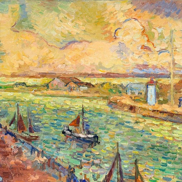 Aqua Henri Saada, The Port of Hon Fleur, ​​1976, Oil on Canvas For Sale - Image 8 of 10