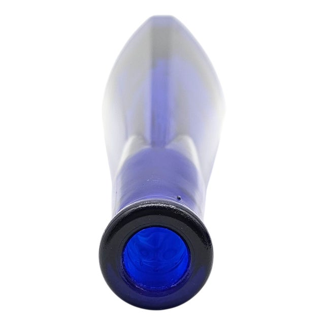 Glass Pair of Tall Cobalt Blue Art Glass Bottles, Sculptural Cone Forms For Sale - Image 7 of 9