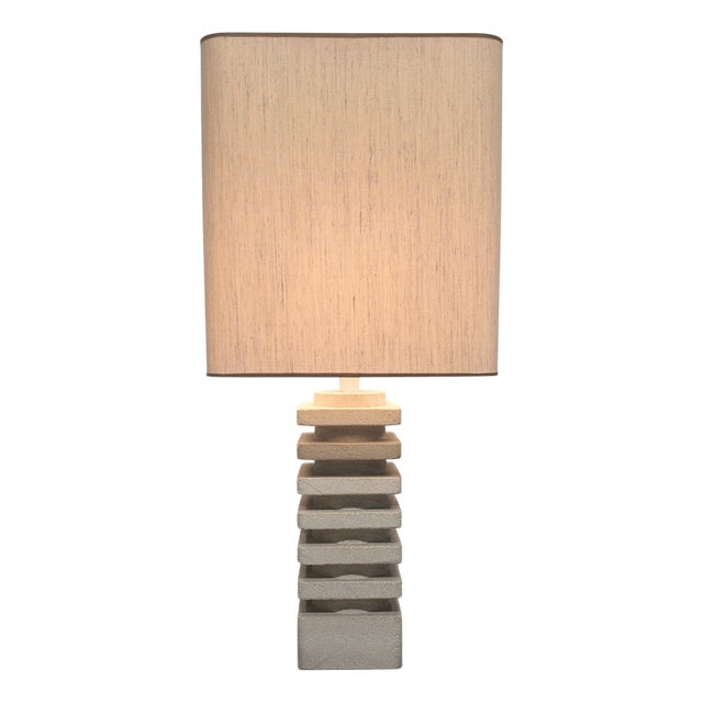 Large Vintage Brutalist Lamp in Limestone, 1970s For Sale