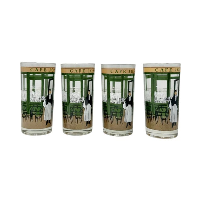 French Vintage Set of 4 Cera Cafe Josef French Waiter Highball Glasses For Sale - Image 3 of 9