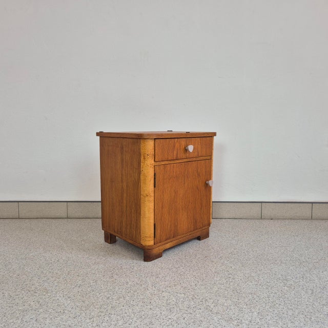 Mid-Century Modern Small Art Deco Cabinet in Oak Veneer and Birch Burl, Germany, 1950s For Sale - Image 3 of 12