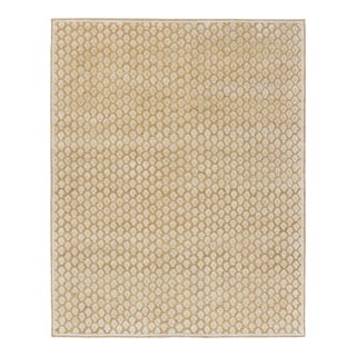 Rug & Kilim’s Modern Block Print Rug in Gold with Cream Floral Pattern- 12x14 For Sale