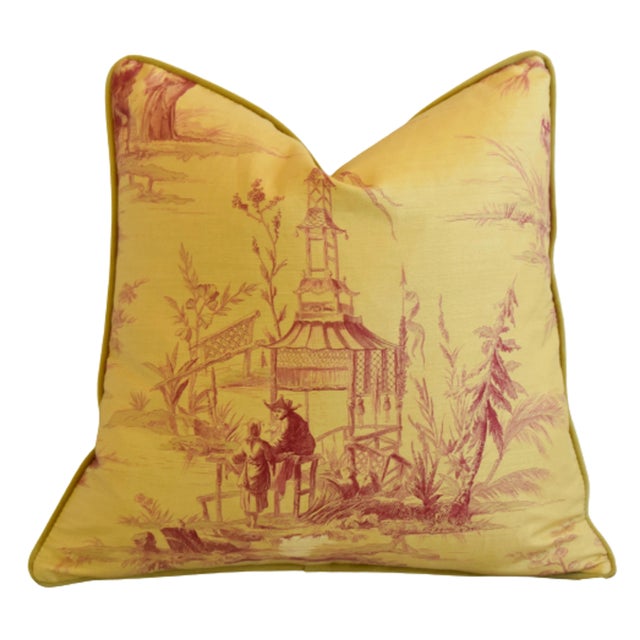 Old World Weavers Stark Chinoiserie Toile Feather/Down Pillow 20" Square For Sale In Los Angeles - Image 6 of 7