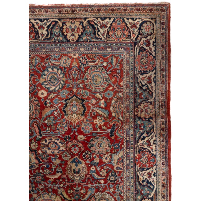 1940s Vintage Circa 1940 Red Sarouk Hand Knotted Rug, 6ft 9in X 9ft 9in For Sale - Image 5 of 7