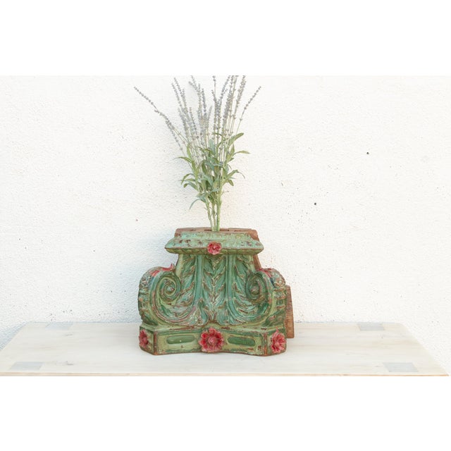 Indian Large Heavily Carved Floral Teak Capital For Sale - Image 3 of 7