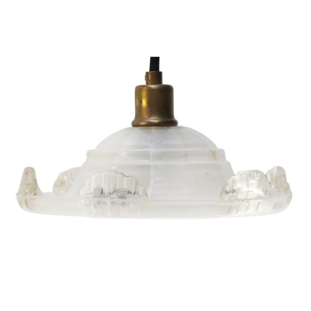 French Art Deco Brass and Etched Glass Pendant Light, 1920s For Sale - Image 11 of 11