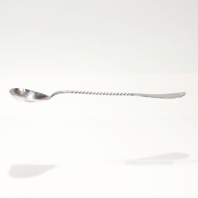 Arts & Crafts Shreve Antique Hammered Sterling Silver Twist Handle Cocktail Spoon / Stirrer For Sale - Image 3 of 8