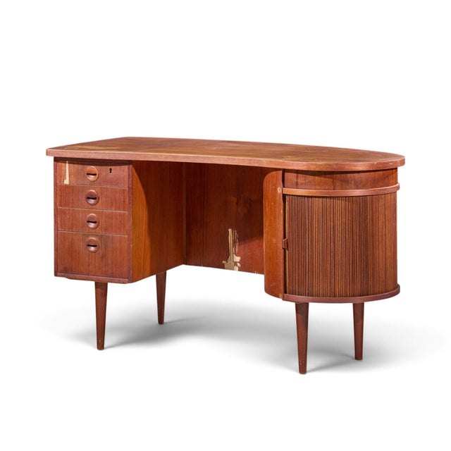 Mid-Century Modern Kai Kristiansen for Feldballes Model 54 Mid Century Danish Teak Tambour Door Desk For Sale - Image 3 of 11