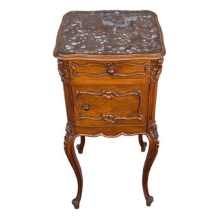 19th Century French Bedside Walnut Cabinet Marble Top Insert Marble. For Sale